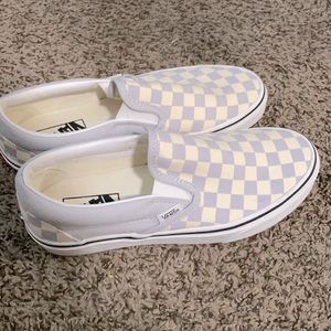 Lavender, checkered slip-on Vans